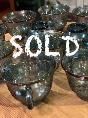 SOLD Iridescent Blue Glass Teacup Set - Decorative Blue Cups